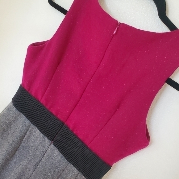 Emmelee Women's Wool Colorblock Sleeveless Gray & Magenta Dress with Pockets - Picture 14 of 16